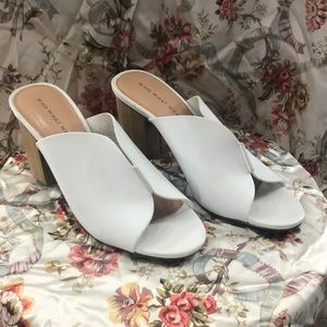 White Faux Leather Heeled Mules
